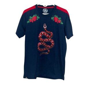 Stylish Mens Navy Blue & Red Snake Rose Graphic T Shirt With Unique Design